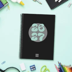 Agenda cuarto semana vista horizontal Cool negro 2026-2027