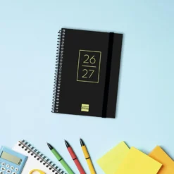 Agenda octavo secundaria semana vista horizontal negro 2026-2027