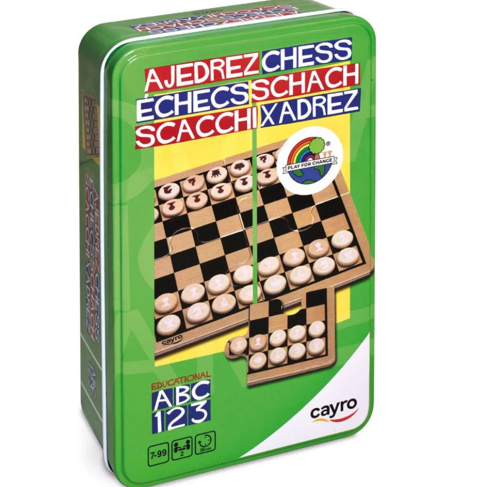 Ajedrez de madera FSC en caja de metal