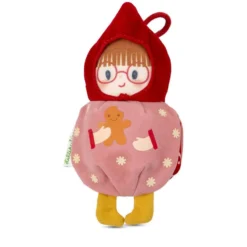 Bola de navidad roja y elfo Bibbi tela reversible con colgador 7cm.