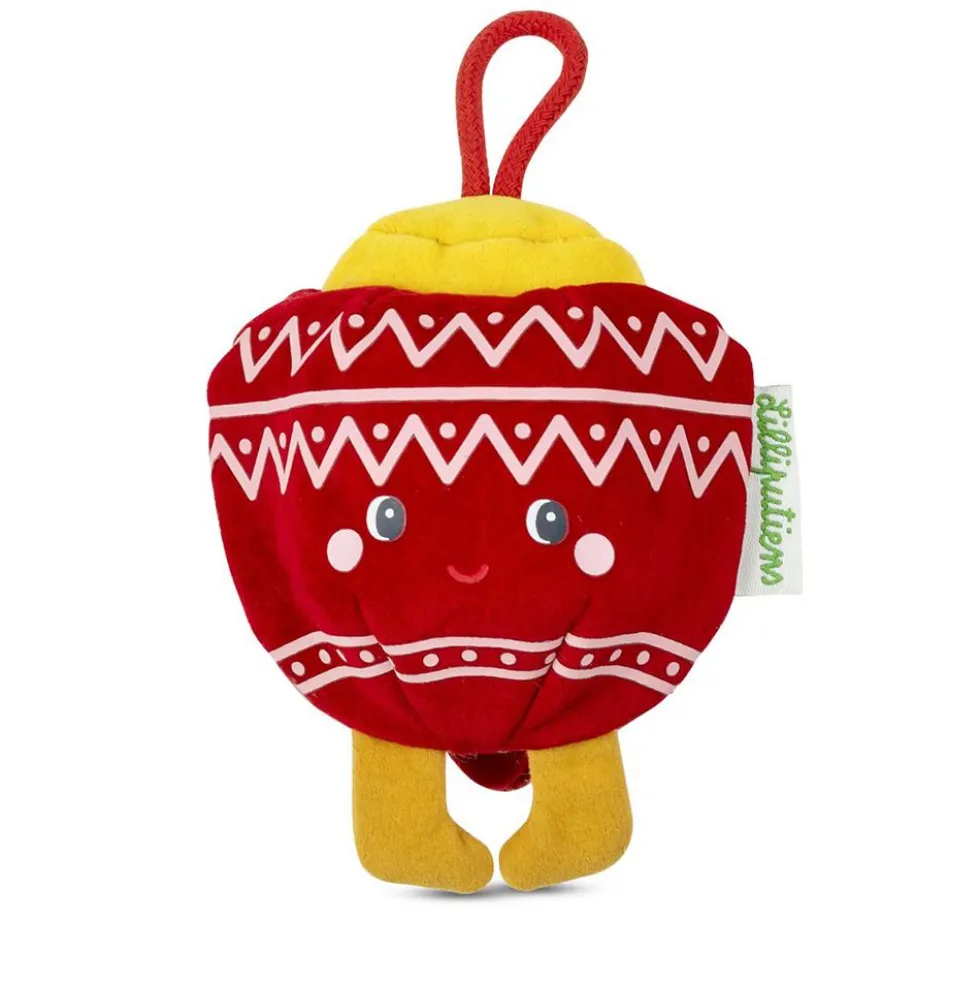 Bola de navidad roja y elfo Bibbi tela reversible con colgador 7cm.