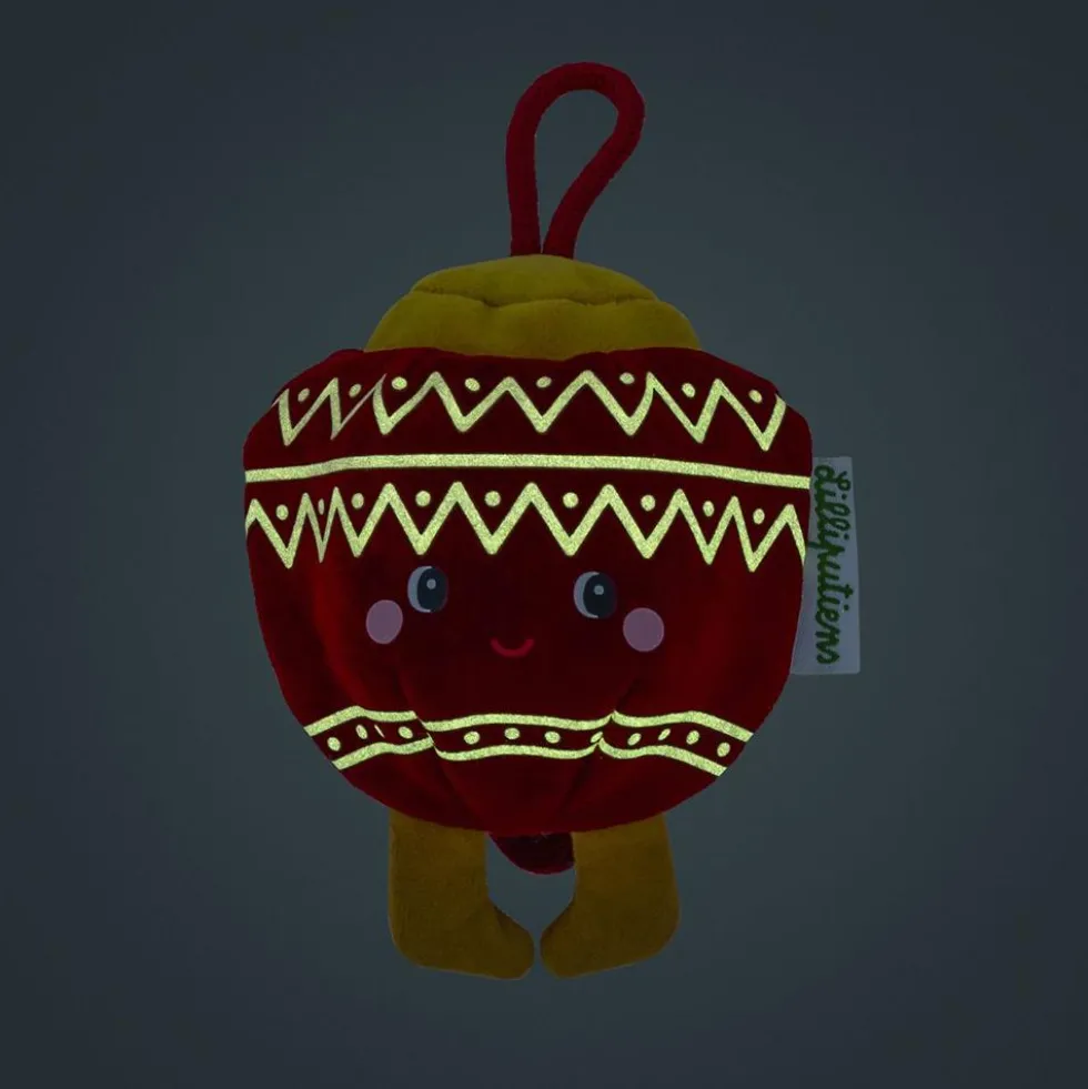 Bola de navidad roja y elfo Bibbi tela reversible con colgador 7cm.