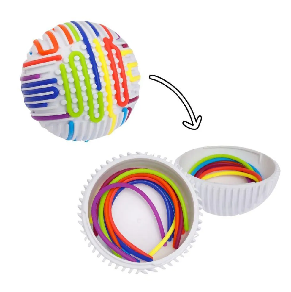 Bola sensorial 11cm con cintas silicona colores