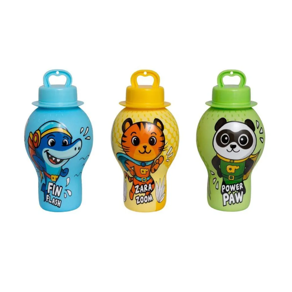 Bote de pompas inderramable animalitos héroes unidad surtida