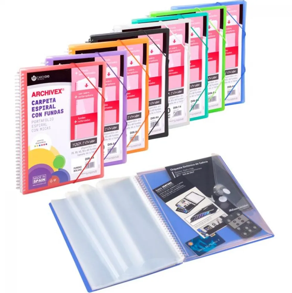 Carpeta A4 con 60 fundas Archivex PP colores surtidos