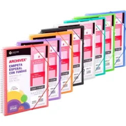 Carpeta A4 con 30 fundas Archivex PP colores surtidos