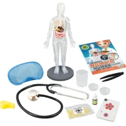 Cuerpo humano con accesorios y experimentos