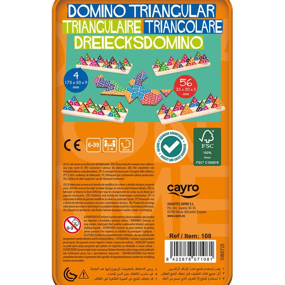 Dominó triangular en caja de metal