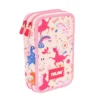 Estuche 2 pisos Flowicorn beige unicornios 19,5x13x5cm con contenido