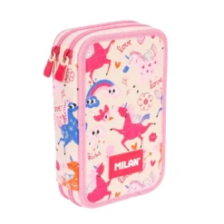 Estuche 2 pisos Flowicorn beige unicornios 19,5x13x5cm con contenido