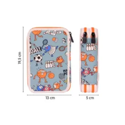 Estuche 2 pisos Sports 19,5x13x5cm con contenido