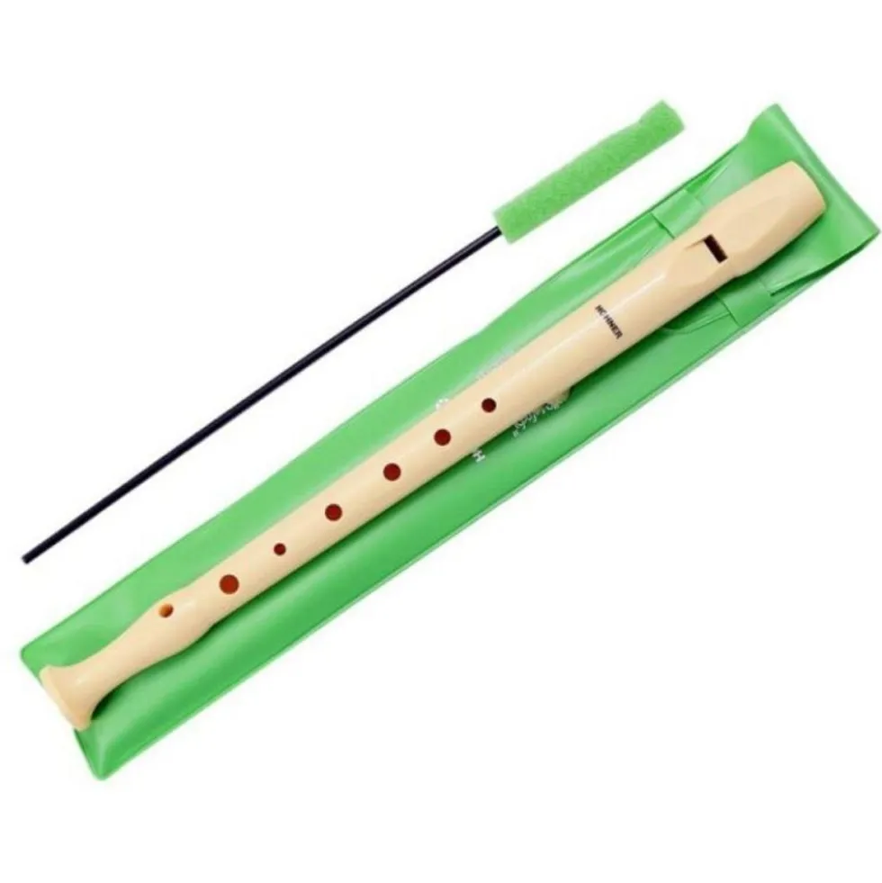 Flauta dulce con funda verde