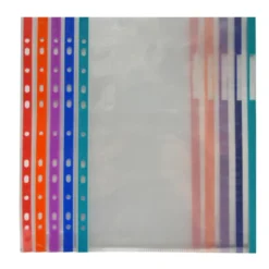 Funda tamaño folio con multitaladro y borde de color 10 unidades