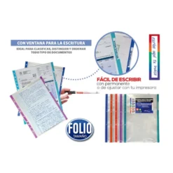Funda tamaño folio con multitaladro y borde de color 10 unidades