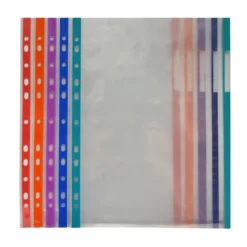 Funda transparente tamaño A4 con multitaladro y borde de colores 10 unidades