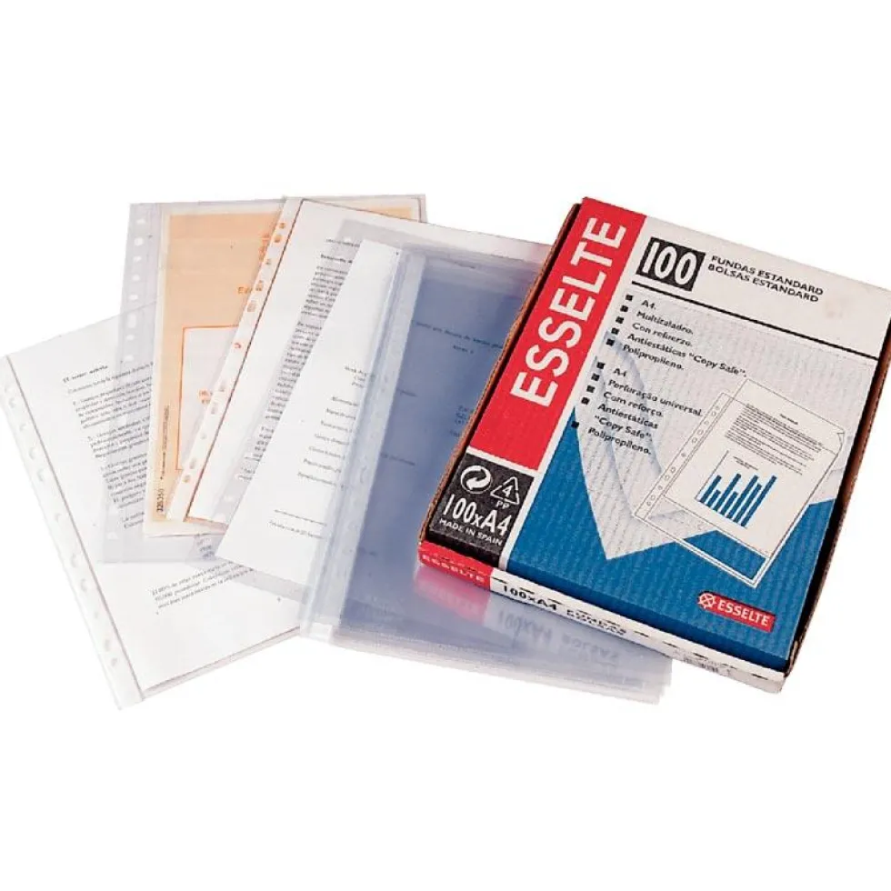 Funda transparente tamaño folio con multitaladro 100 unidades