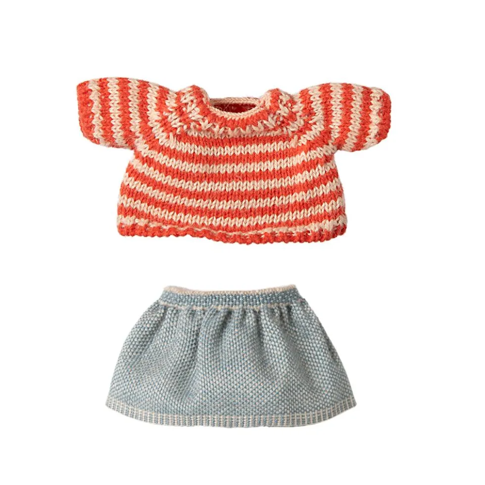Jersey rayas rojas y falda para ratoncita 15cm