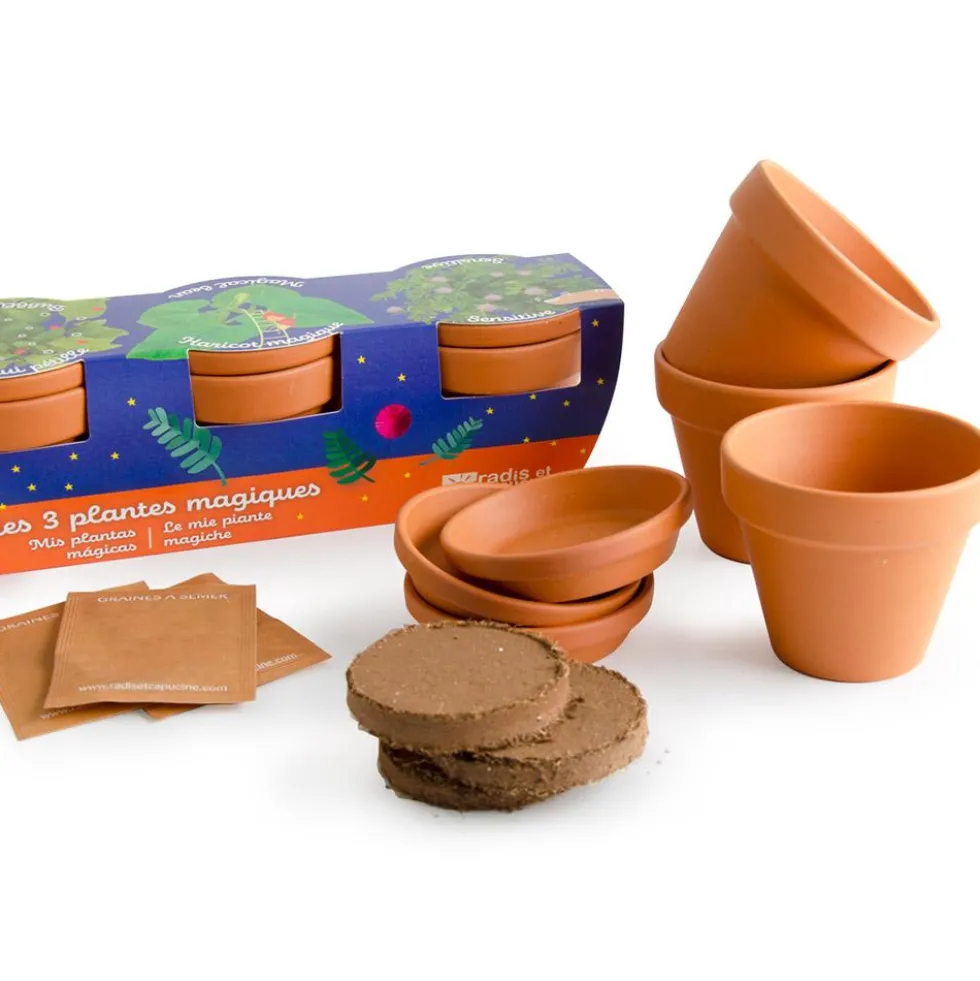 Kit de cultivo plantas mágicas set 3 macetas.