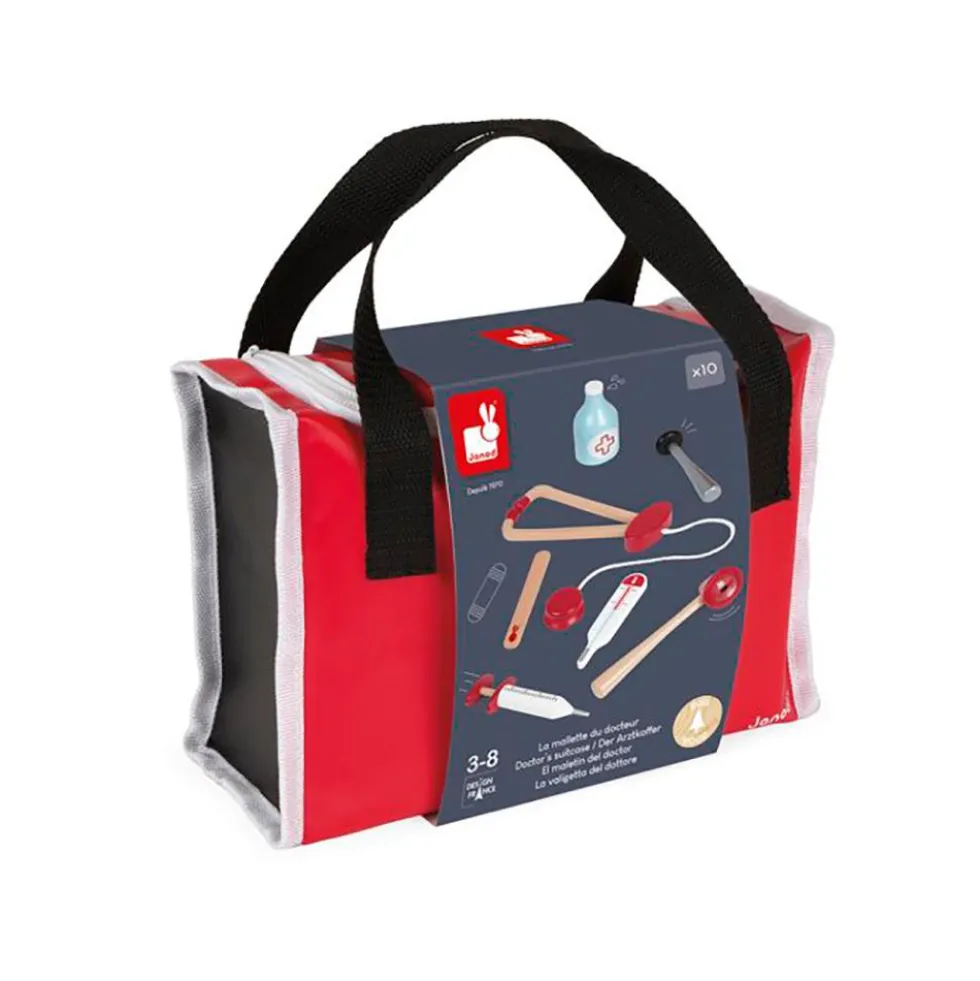 Maletín de médico con accesorios de madera