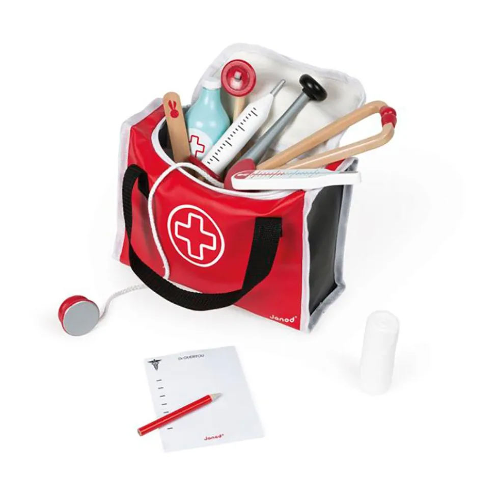 Maletín de médico con accesorios de madera
