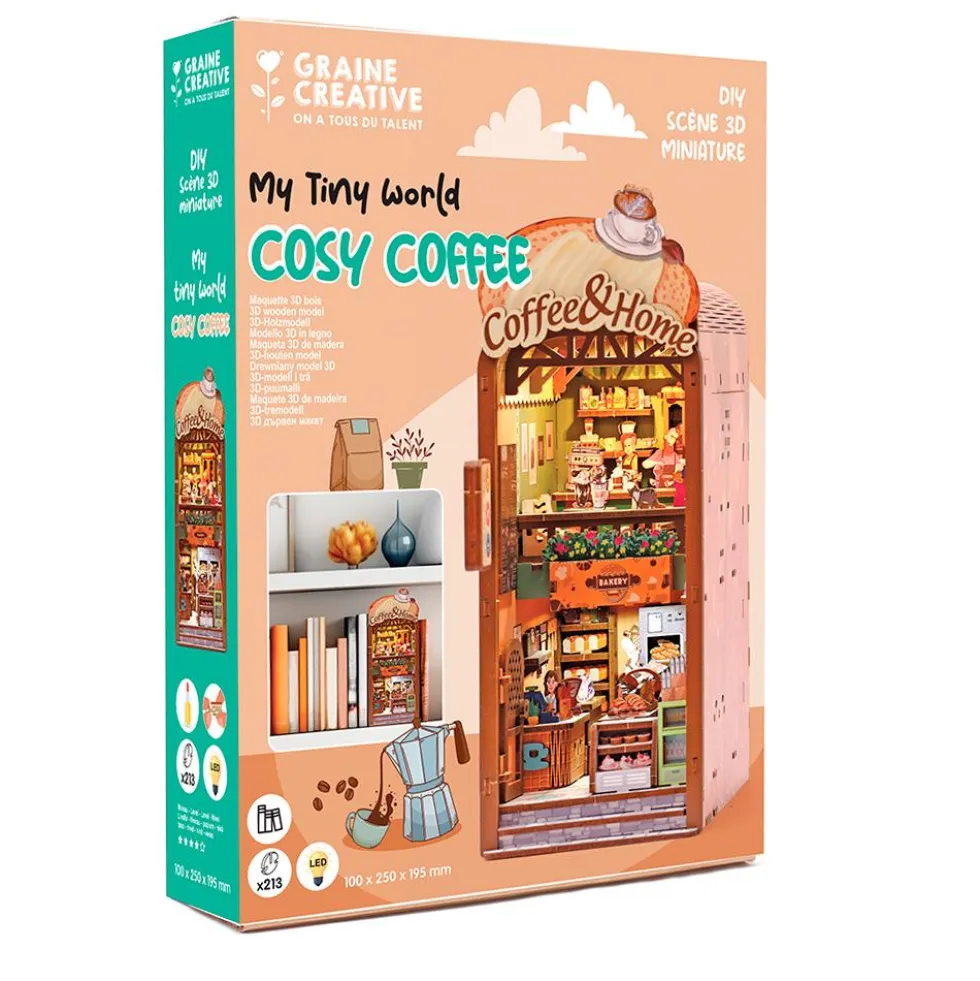 Maqueta soporte de libros 3D Cosy Coffee con luz