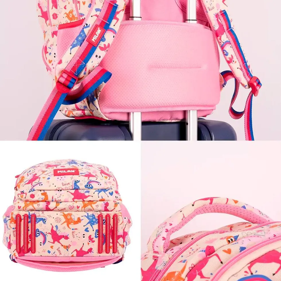 Mochila Flowicorn 4 cremalleras unicornios 48x34x16cm