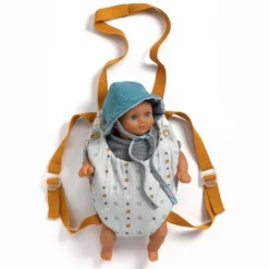 Mochila portabebé para muñecos gris azulado