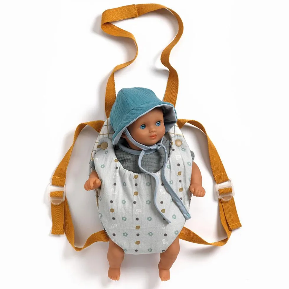 Mochila portabebé para muñecos gris azulado