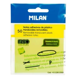 Notas adhesivas translúcidas amarillo flúor 76x76mm 50 hojas