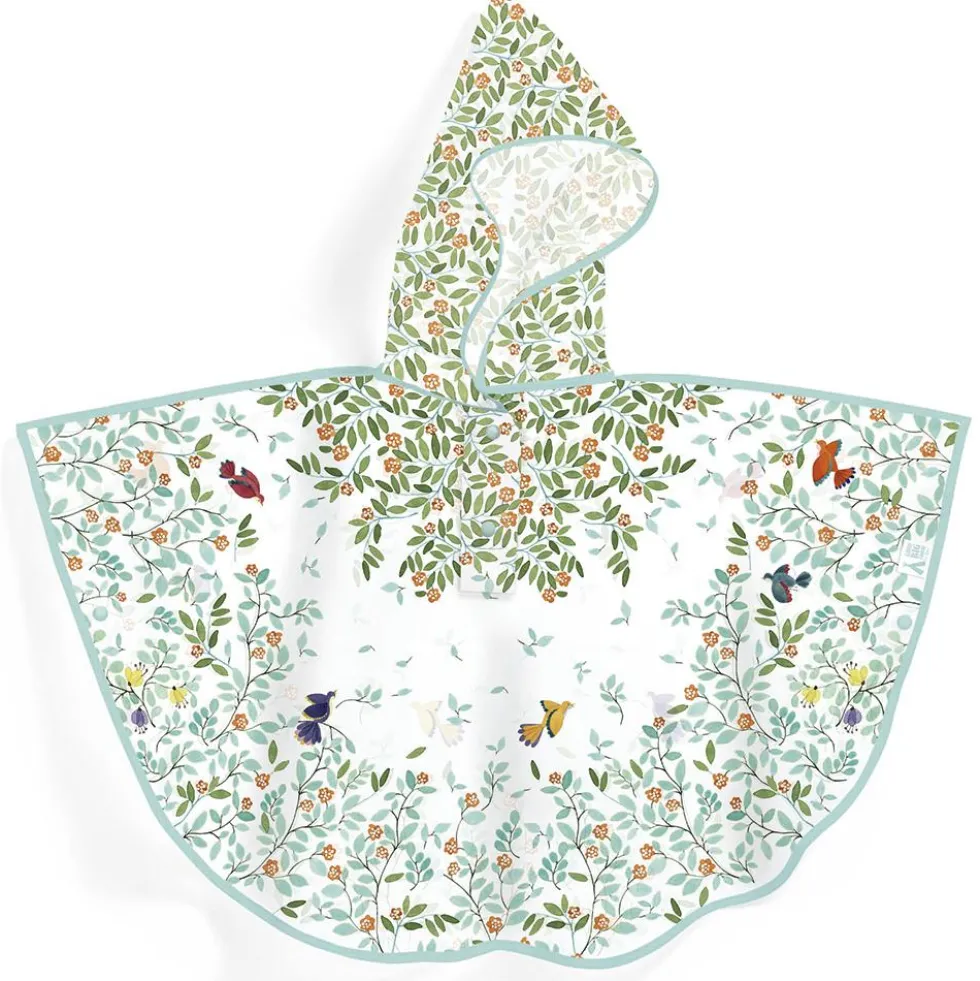 Poncho lluvia flores y pájaros