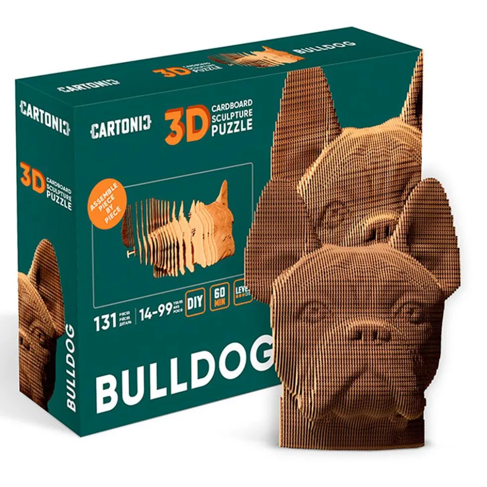 Puzzle 3D cartón cabeza bulldog 131 piezas