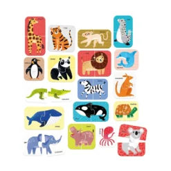 Puzzle parejas animales salvajes en inglés 36 piezas 18 puzles