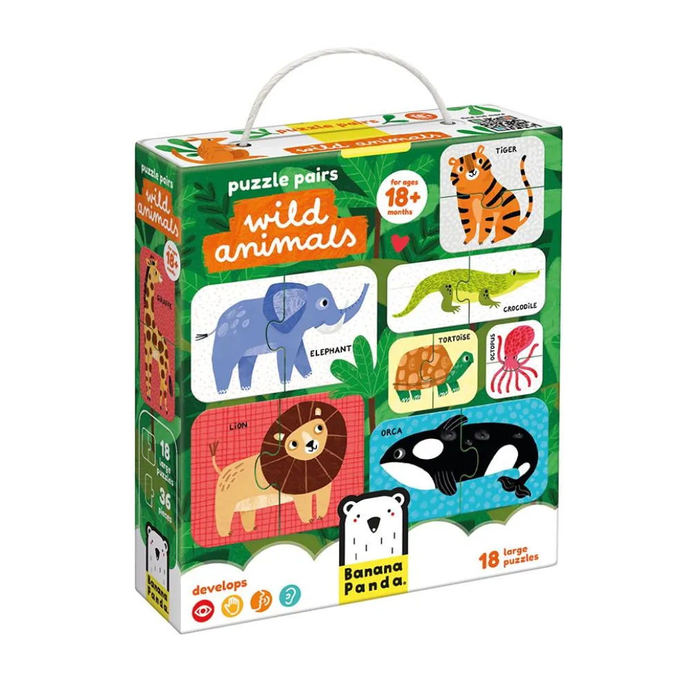 Puzzle parejas animales salvajes en inglés 36 piezas 18 puzles