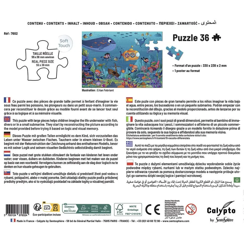 Puzzle vida submarina 36 piezas Calypto