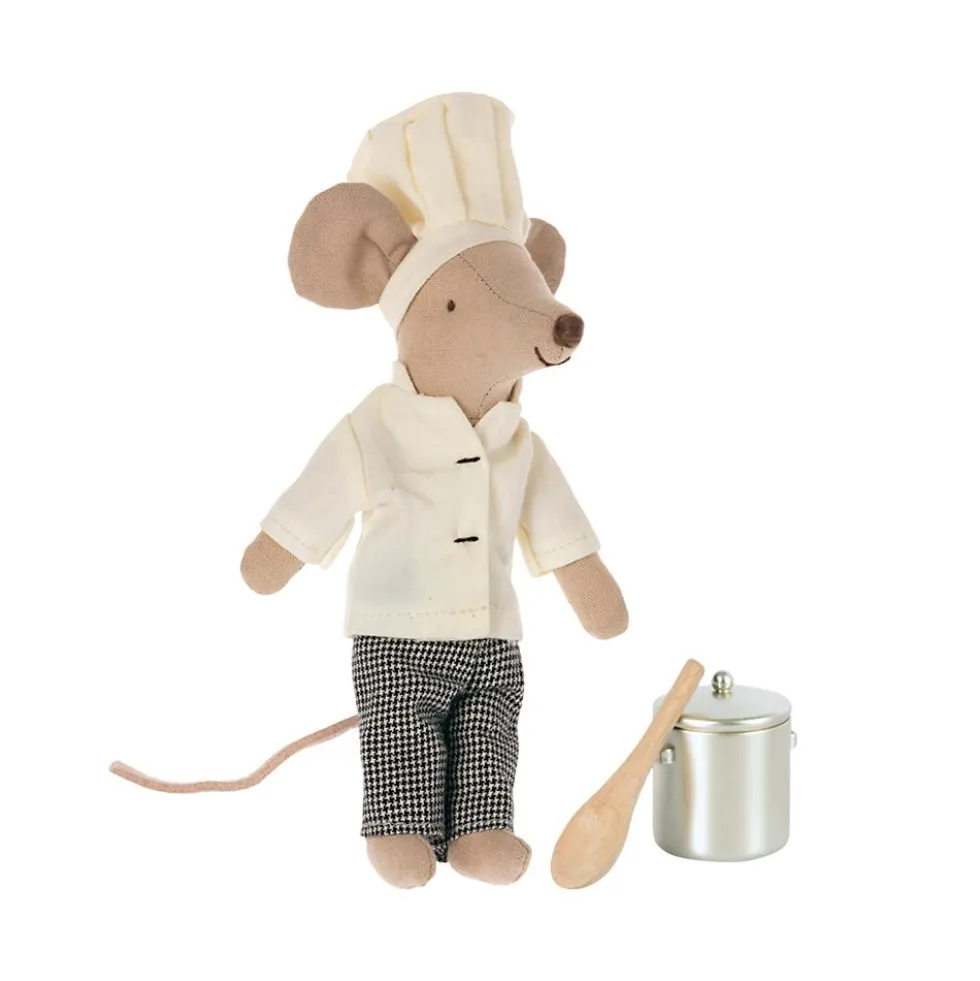 Ratón cocinero con olla y cuchara