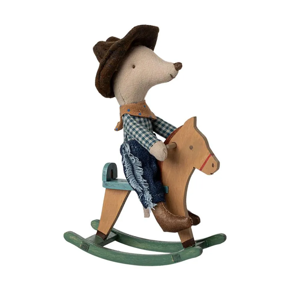 Ratoncito cowboy con caballo balancín 11cm Maileg