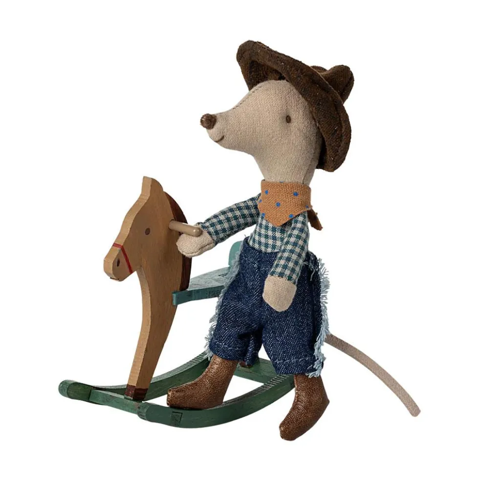 Ratoncito cowboy con caballo balancín 11cm Maileg