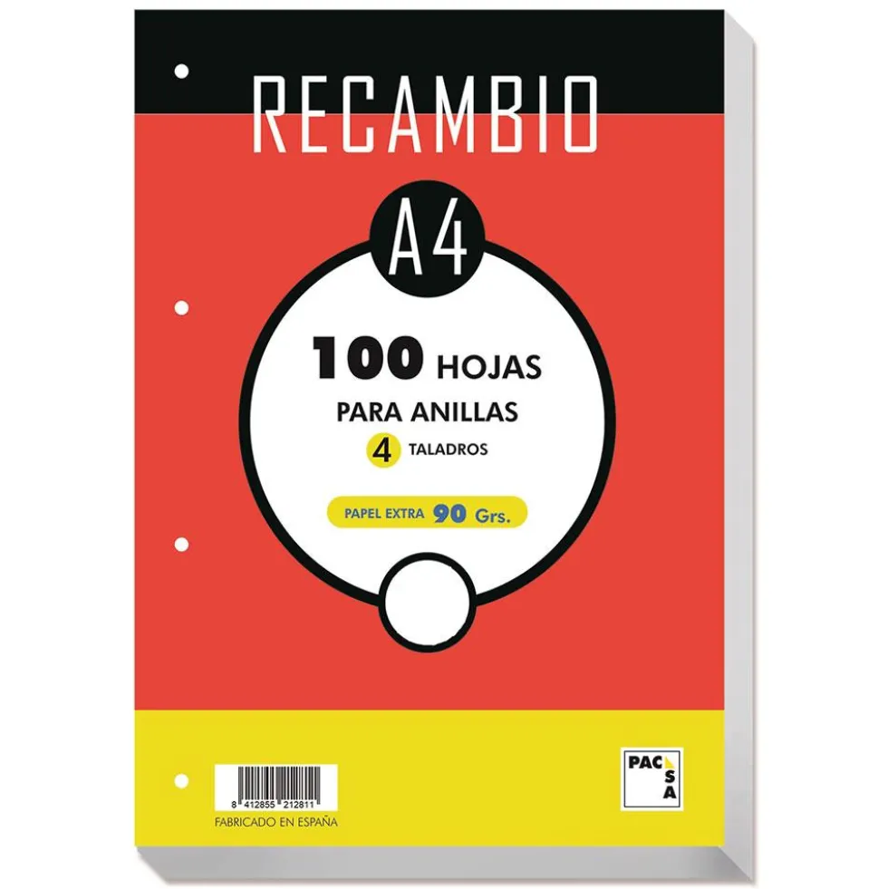 Recambio A4 liso 100 hojas 4 taladros