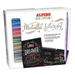 Rotulador 12 colores metalizados doble punta con bloc Metallic Lettering Alpino