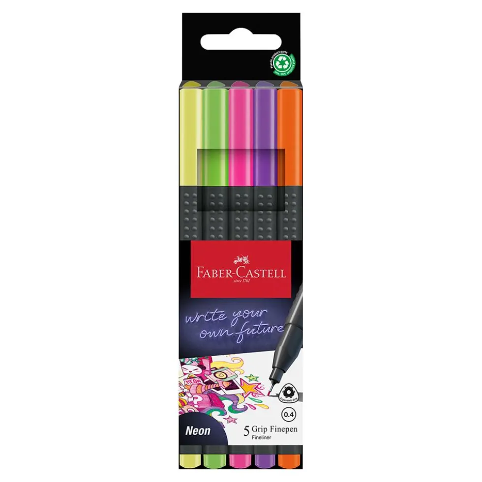 Rotulador grip finepen 5 colores neón