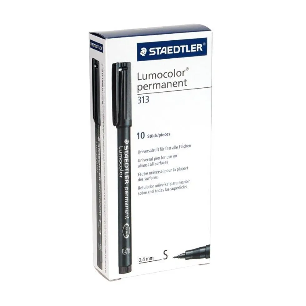 Rotulador Lumocolor negro punta fina caja de 10 unidades