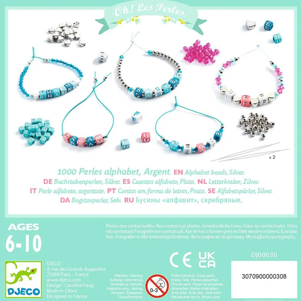Set 1000 abalorios alfabeto plata