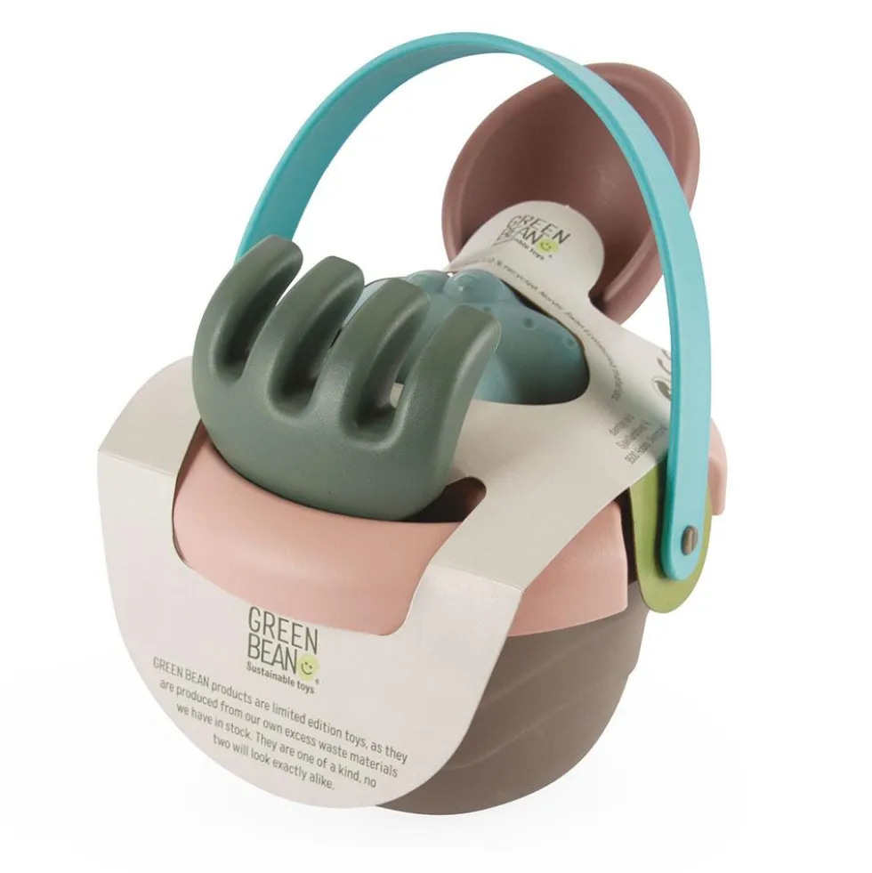 Set cubo de playa con accesorios Eco Green Bean, colores surtidos
