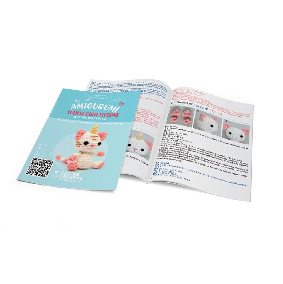 Set de ganchillo DIY gato unicornio amigurumi