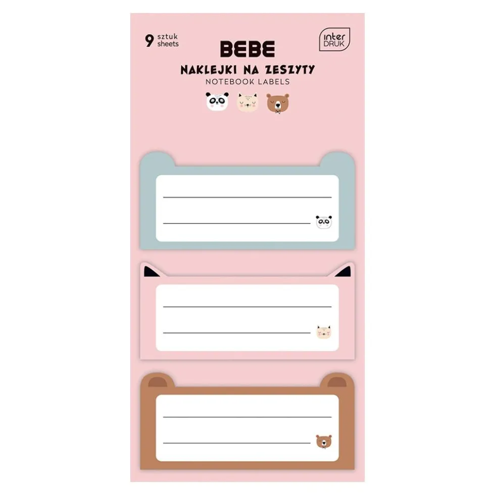 Set 9 etiquetas animalitos BEBE Friends para escribir panda, gato, oso