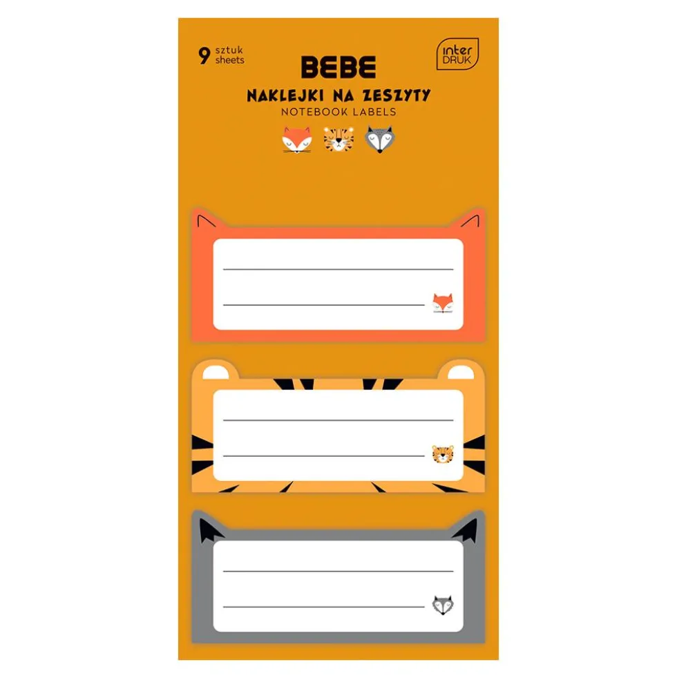 Set 9 etiquetas animalitos BEBE Friends tigre, zorro, lobo
