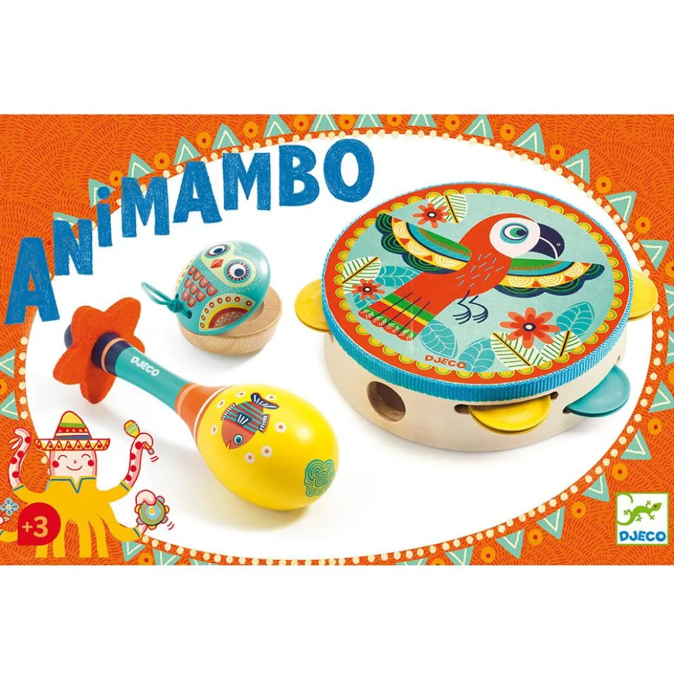 Set 3 instrumentos musicales de madera Animambo