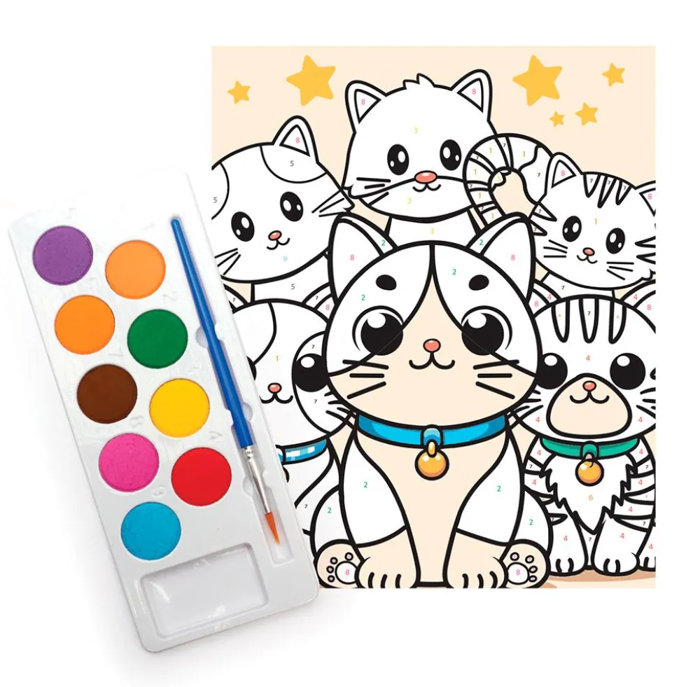 Set pintar por números gatos