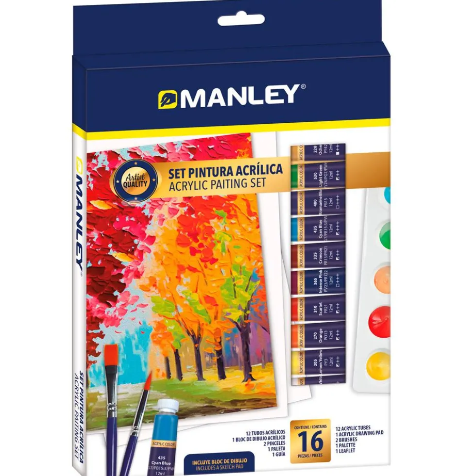 Set pintura acrílica 16 piezas Manley