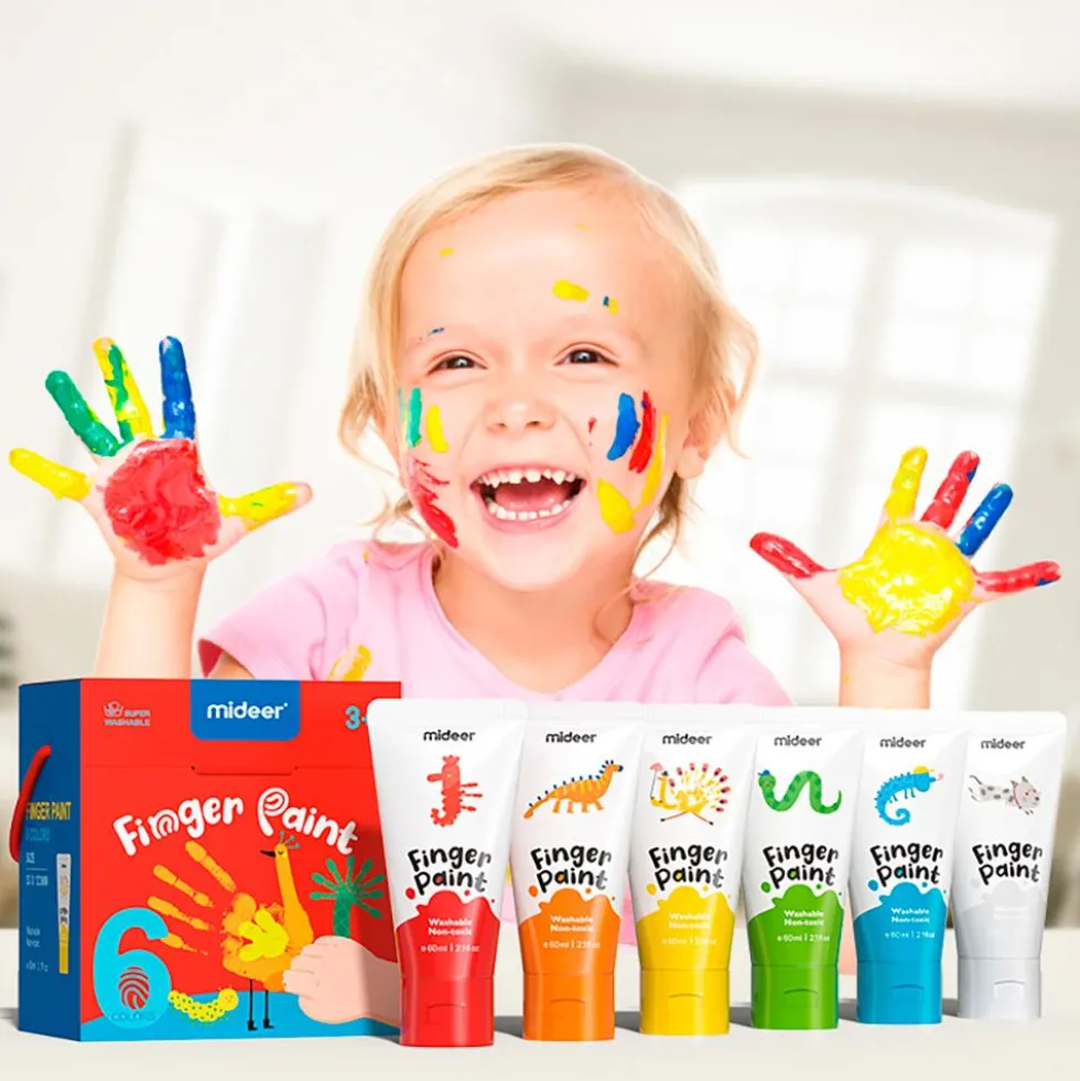 Set pintura de dedos 6 colores lavable bote 60ml